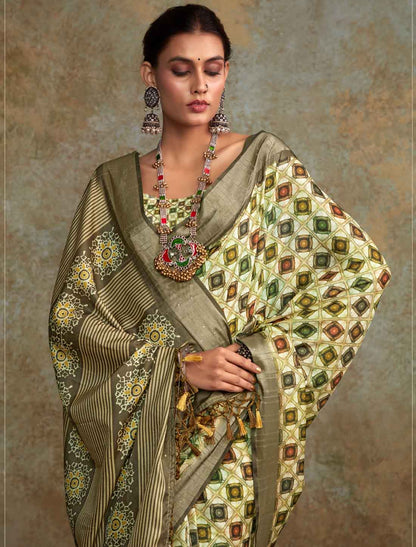 Handloom Silk Witn Weaving Sequence Work Designer Off Withe Saree