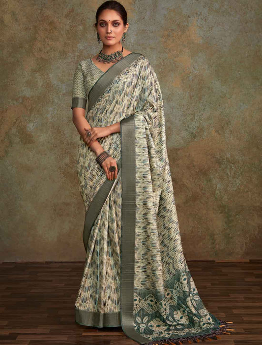 Handloom Silk Witn Designer Weaving Sequence Grey Work Saree