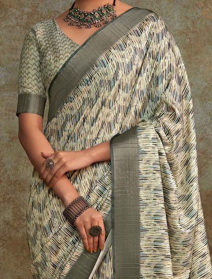 Handloom Silk Witn Designer Weaving Sequence Grey Work Saree