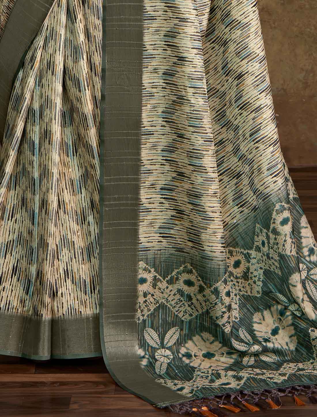 Handloom Silk Witn Designer Weaving Sequence Grey Work Saree