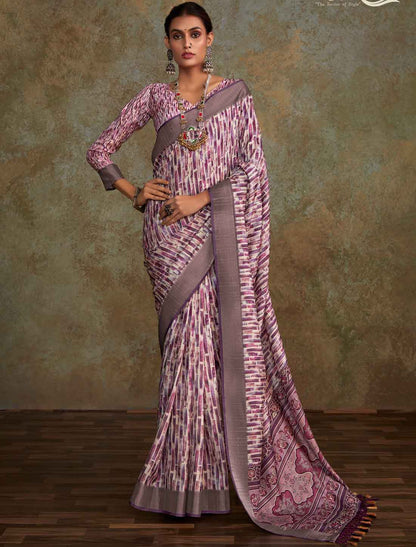 Pink Handloom Silk Witn Weaving Sequence Work Designer Saree