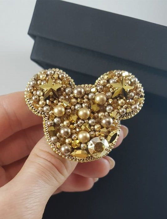 RJ Biirthy Golden Mickey Face Washable Hand Beaded Patches and Brooches