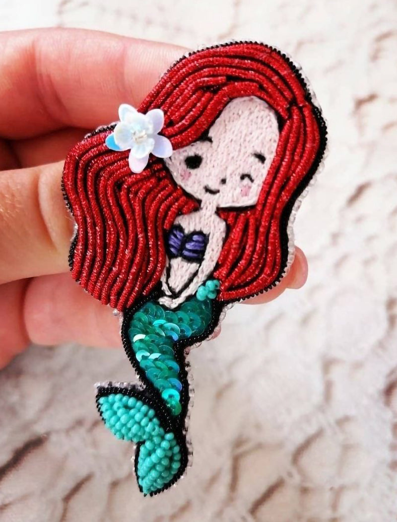 RJ Biirthy Mermaid and Camera Combo Washable Hand Beaded Patches and Brooches