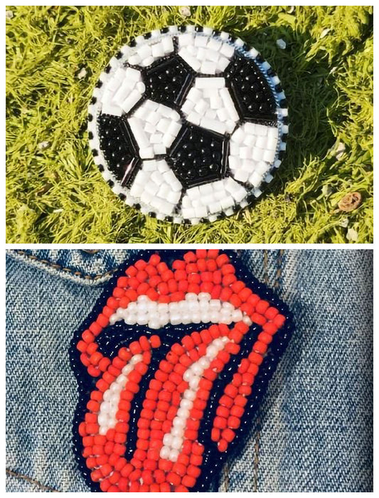 RJ Biirthy Football and Red Tongue Combo Washable Hand Beaded Patches and Brooches