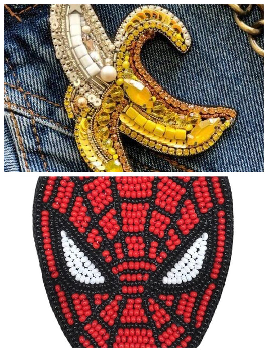 RJ Biirthy Banana and Spider Man Combo Washable Hand Beaded Patches and Brooches