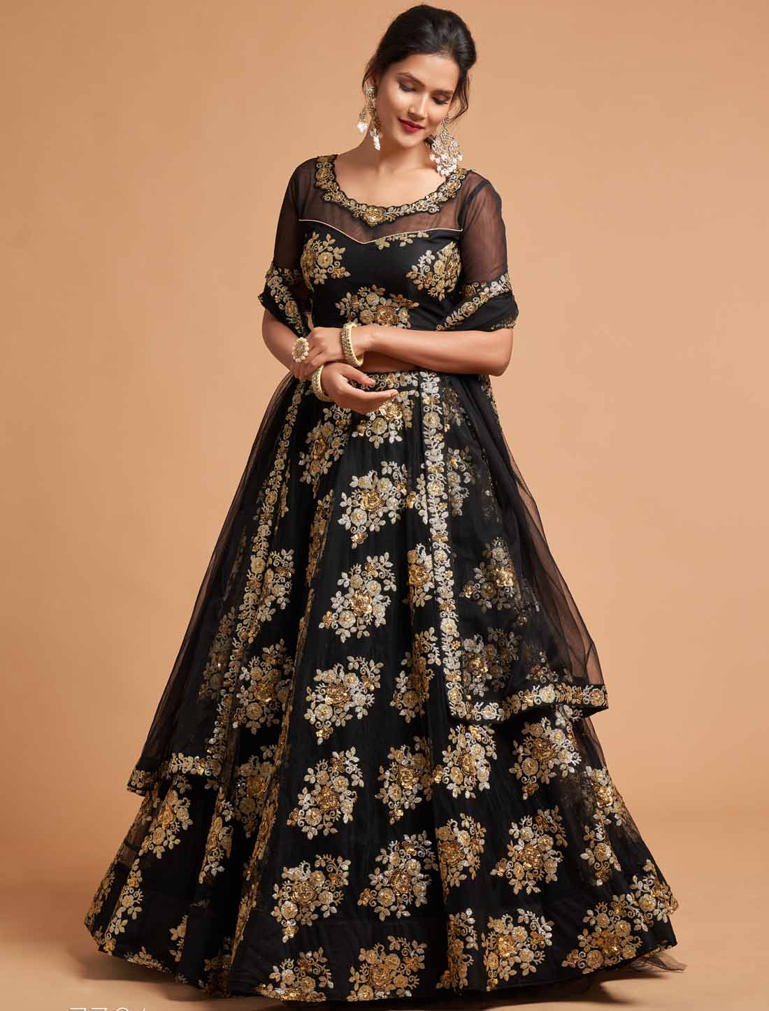 Black Soft Net Zari Sequins Embroidery Ethnic Lehenga Choli
