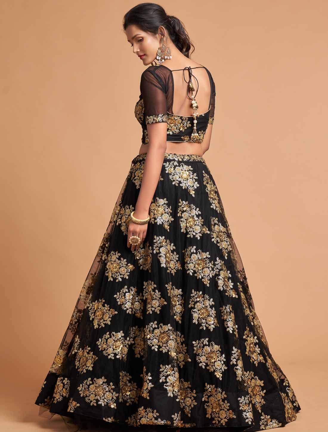 Black Soft Net Zari Sequins Embroidery Ethnic Lehenga Choli