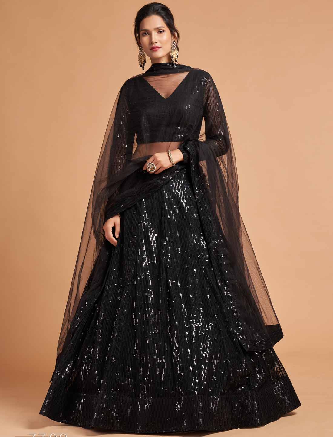 Ethnic Balck Soft Net Thread Multipal Sequins Embroidery Lehenga Choli