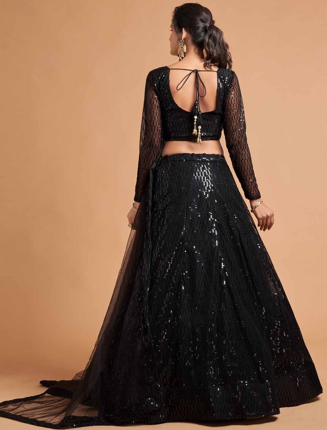Ethnic Balck Soft Net Thread Multipal Sequins Embroidery Lehenga Choli