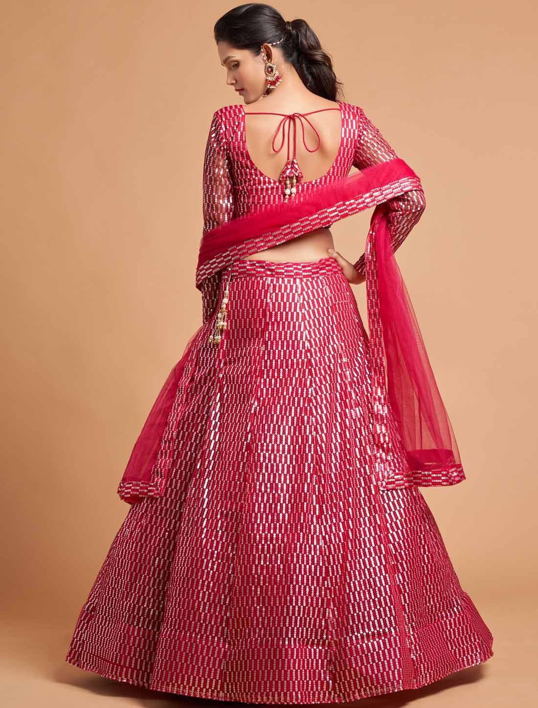Hot Pink Soft Net Thread Multipal Sequins Embroidery Ethnic Lehenga Choli