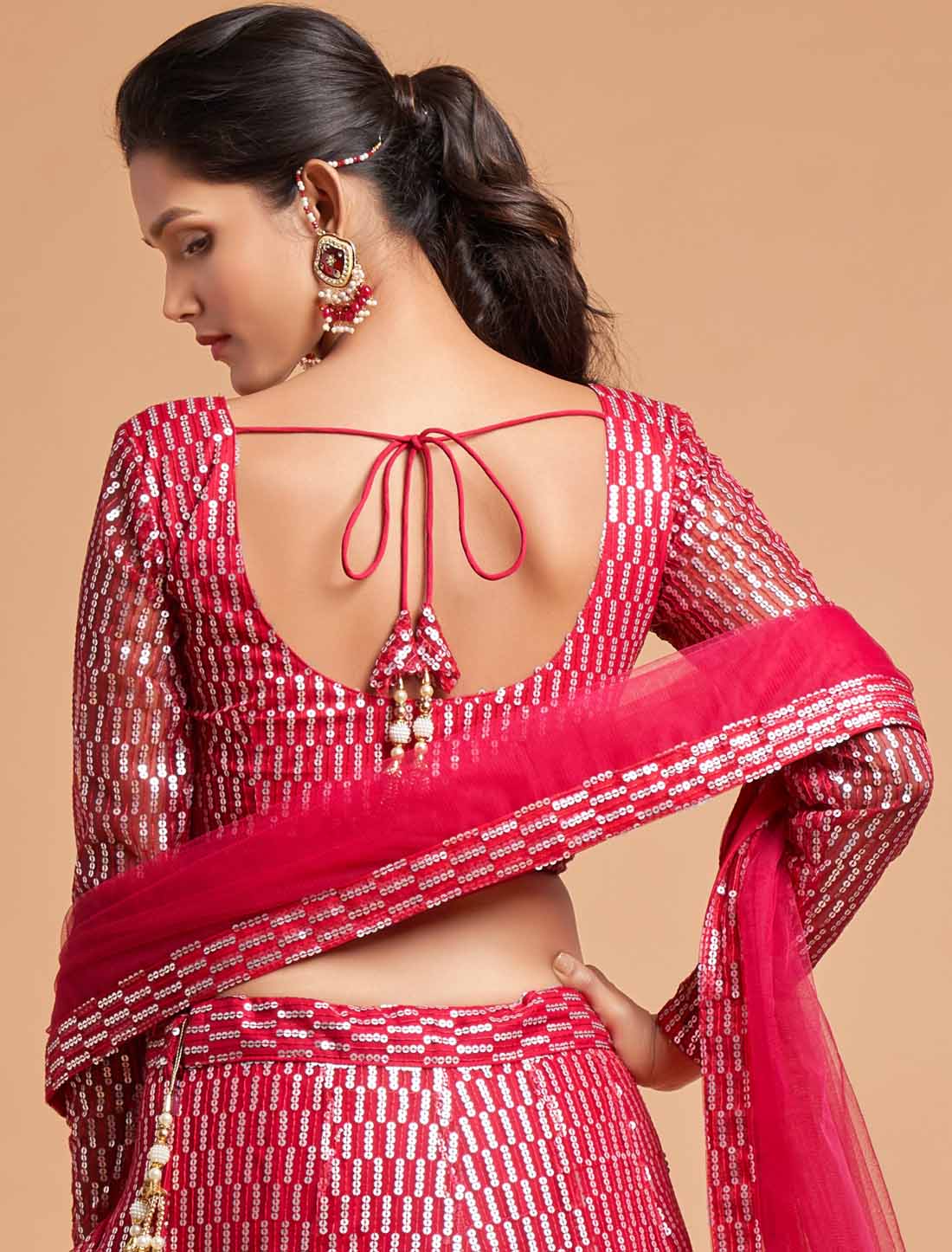 Hot Pink Soft Net Thread Multipal Sequins Embroidery Ethnic Lehenga Choli