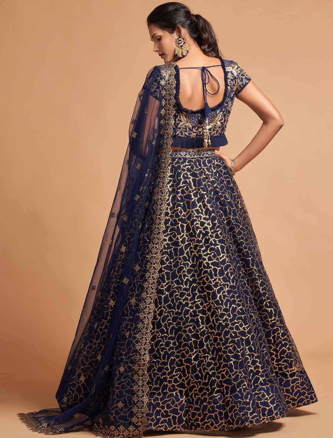 Blue Soft Net Zari Badal An Dori Thread Embroidery Ethnic Lehenga Choli