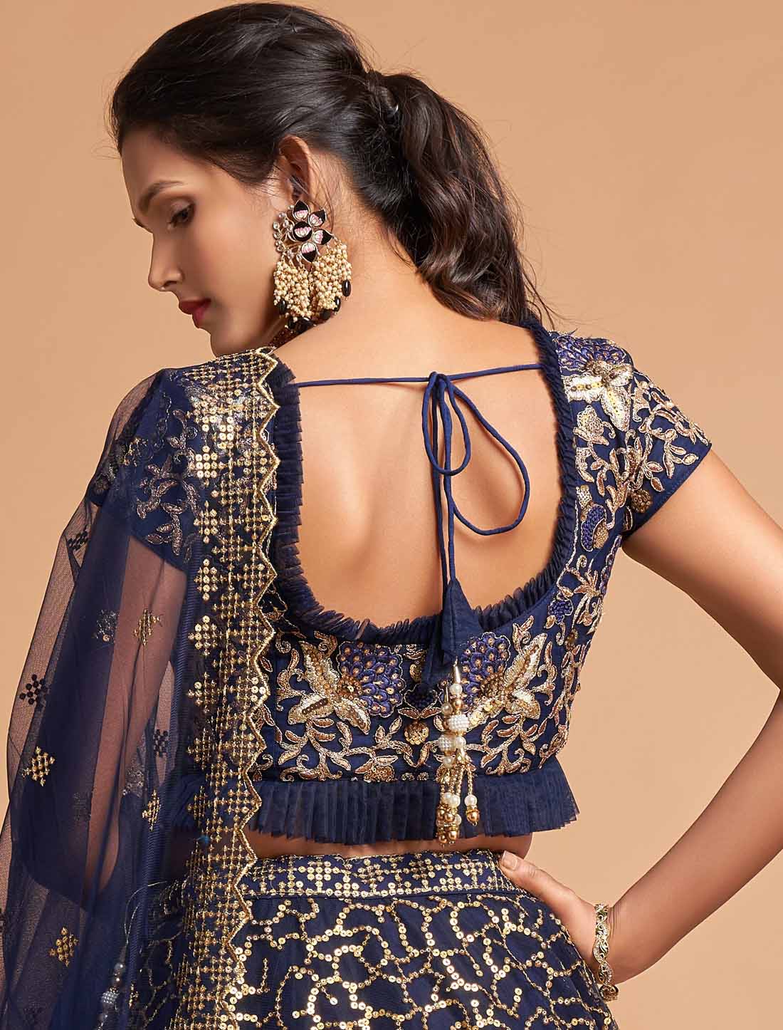 Blue Soft Net Zari Badal An Dori Thread Embroidery Ethnic Lehenga Choli