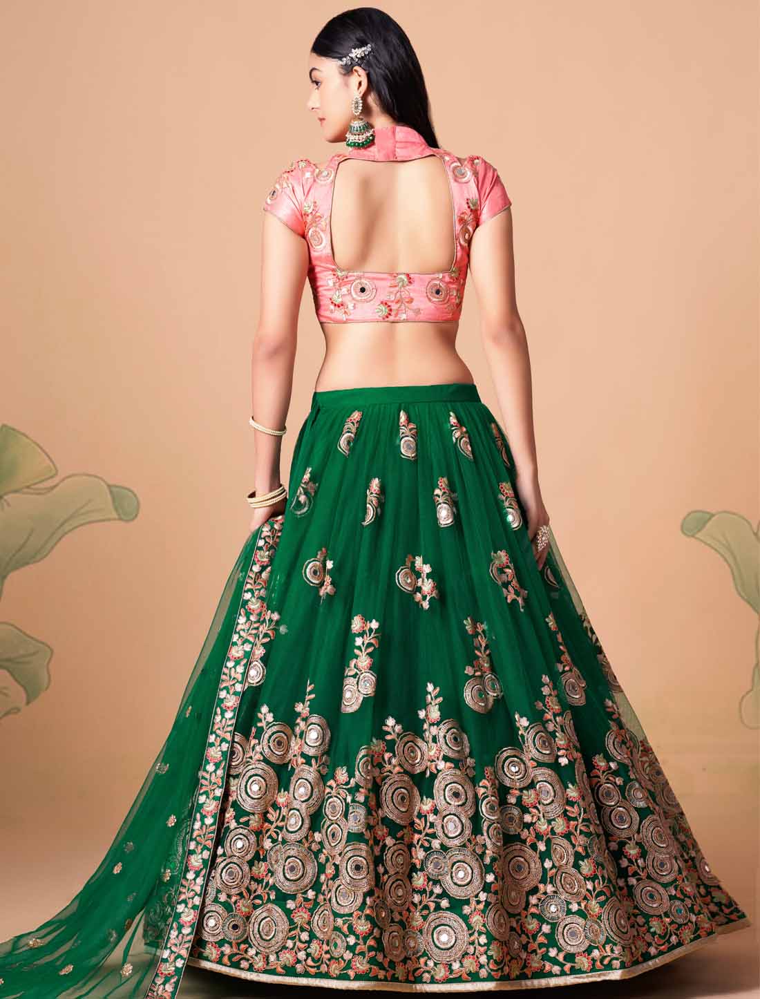 Green Soft Net With Art Silk Thread Zari Embroidery Mirror Lehenga Choli