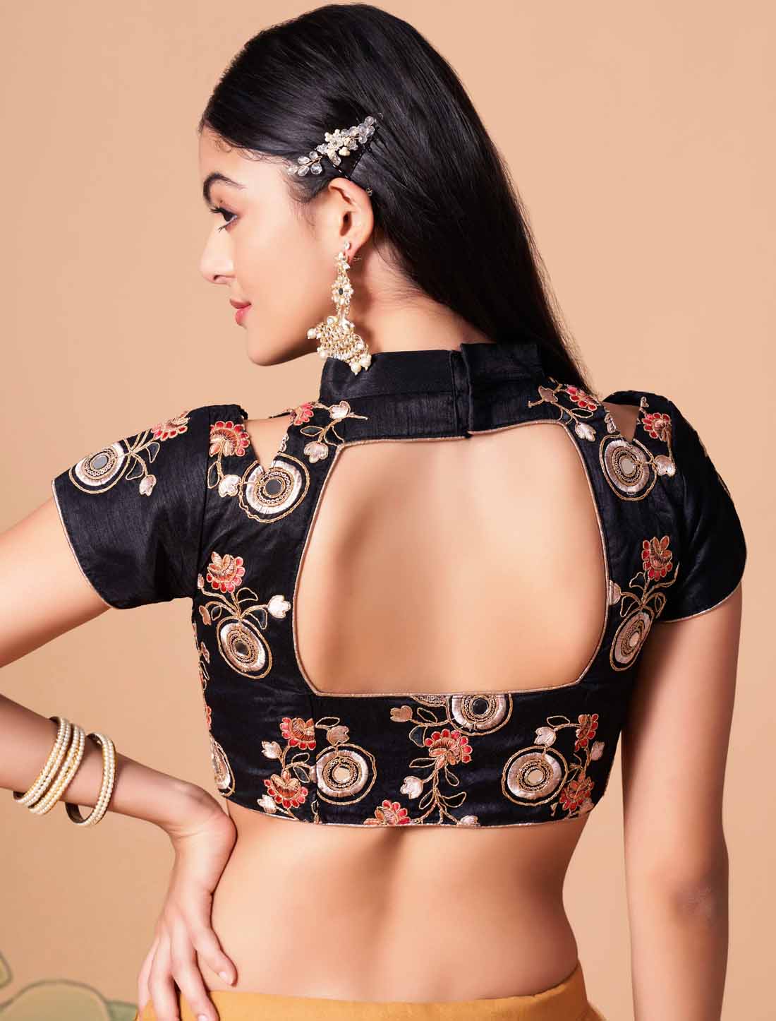 Gold Soft Net With Art Silk Ethnic Thread Zari Embroidery Mirror Lehenga Choli