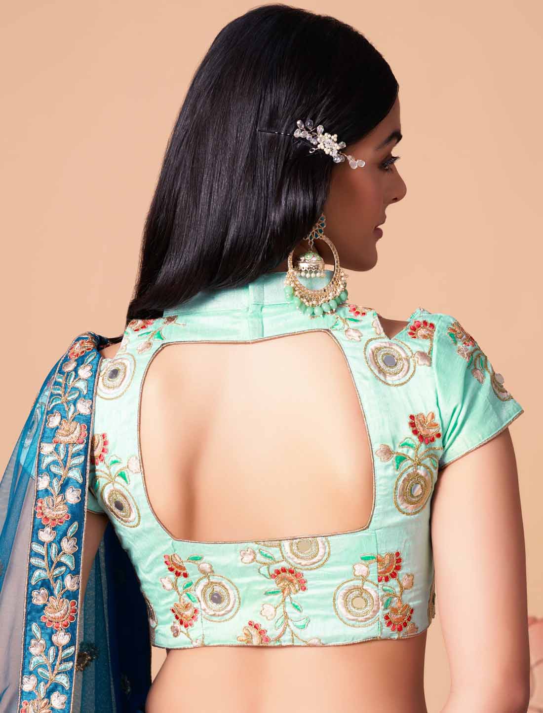 Dove Blue Soft Net With Art Silk Thread Zari Embroidery Mirror Lehenga Choli