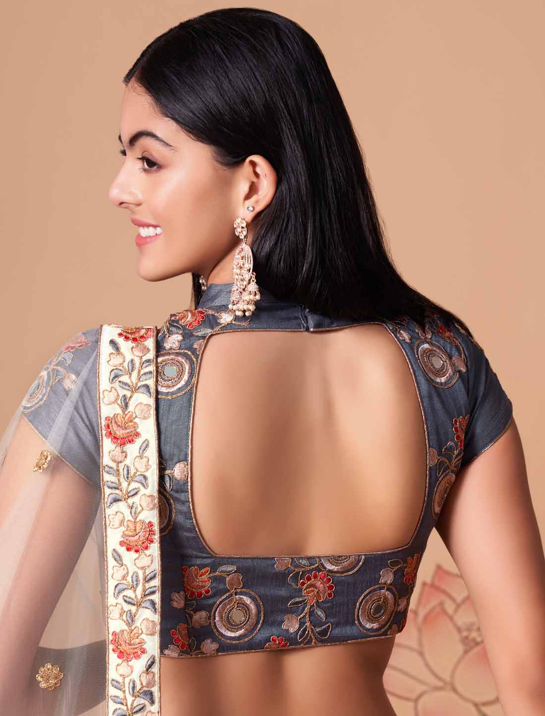 Off White Soft Net With Art Silk Thread Zari Embroidery Mirror Lehenga Choli