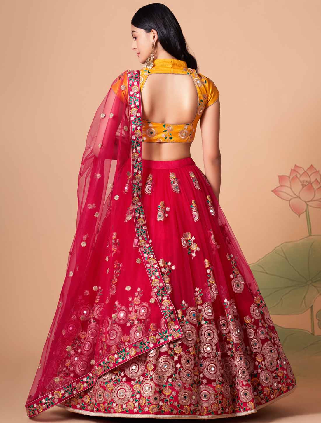 Rani Soft Net With Art Silk Thread Zari Embroidery Ethnic Mirror Lehenga Choli