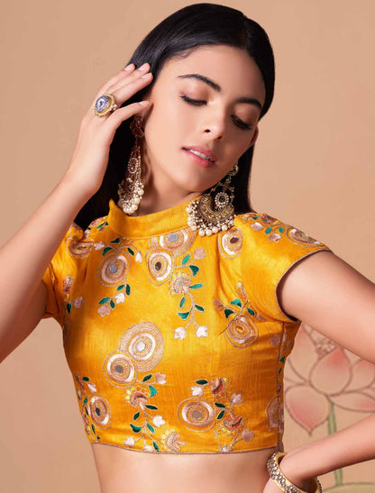 Rani Soft Net With Art Silk Thread Zari Embroidery Ethnic Mirror Lehenga Choli