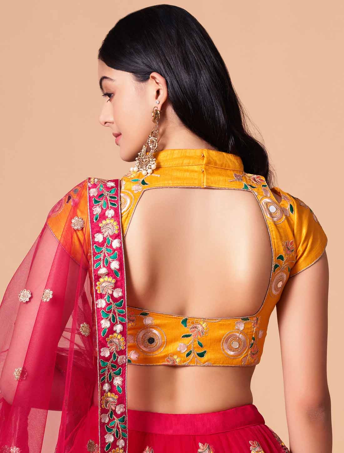 Rani Soft Net With Art Silk Thread Zari Embroidery Ethnic Mirror Lehenga Choli