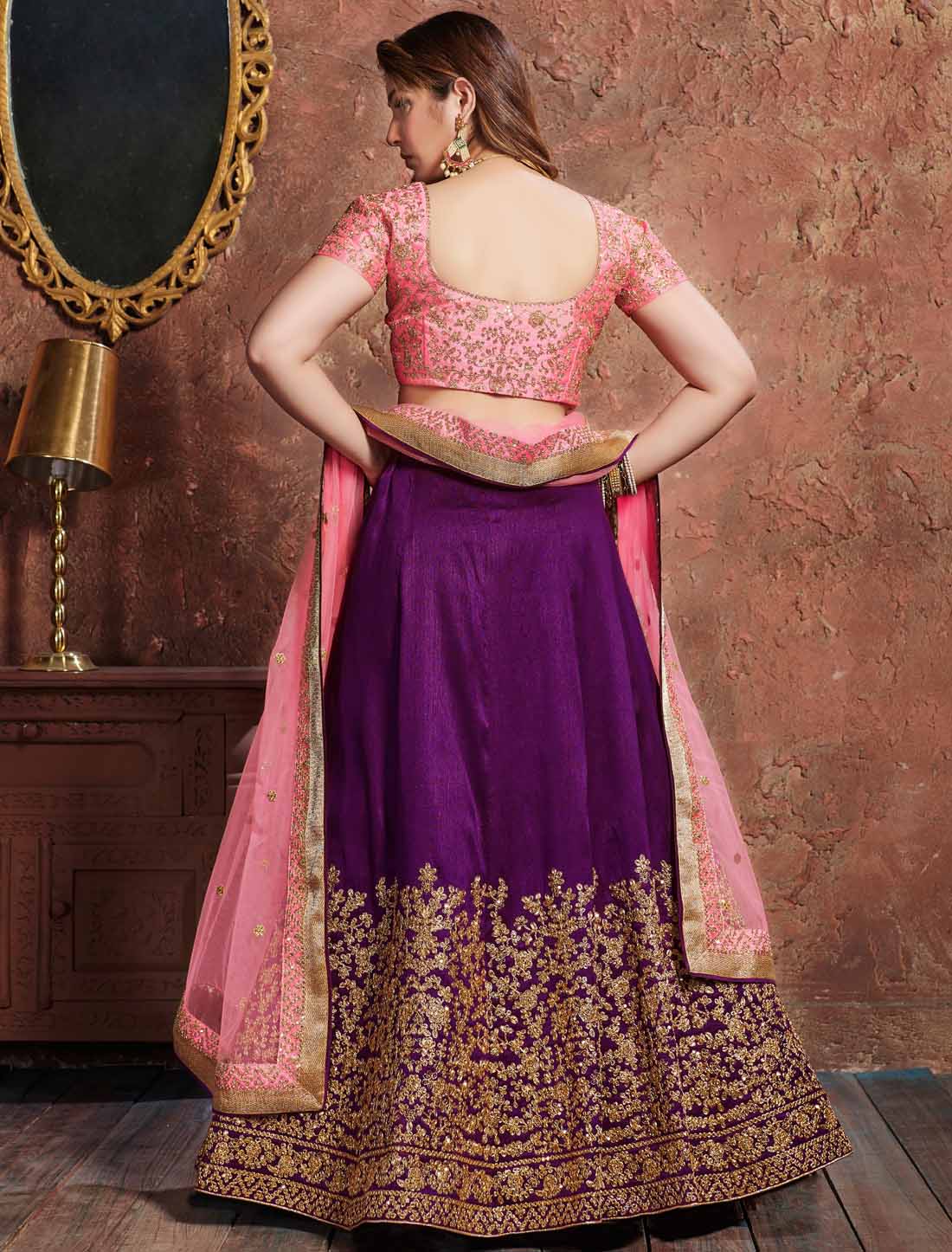 Purple Designer Silk Zari Sequins Dori Embroidery Ethnic Lehenga Choli