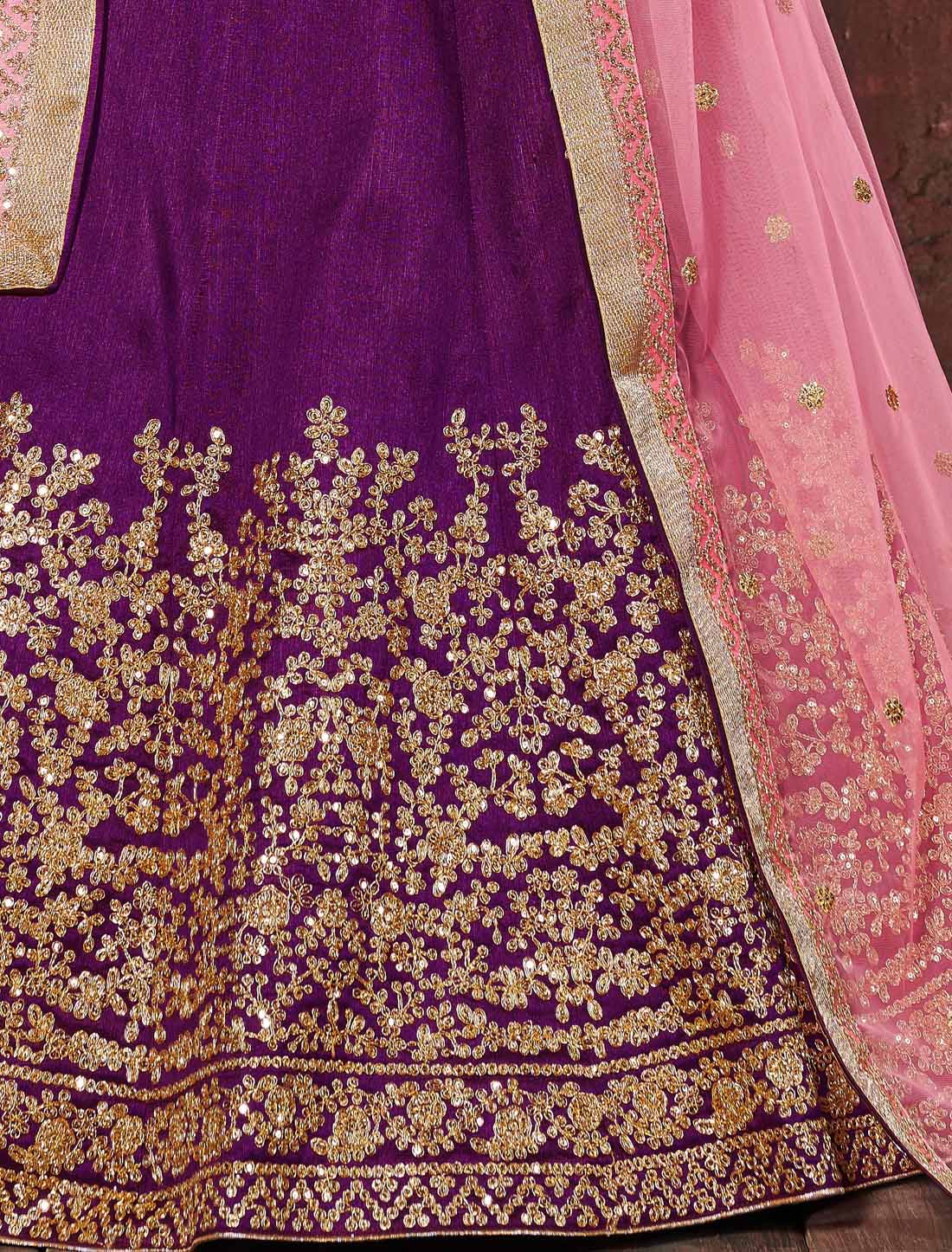 Purple Designer Silk Zari Sequins Dori Embroidery Ethnic Lehenga Choli