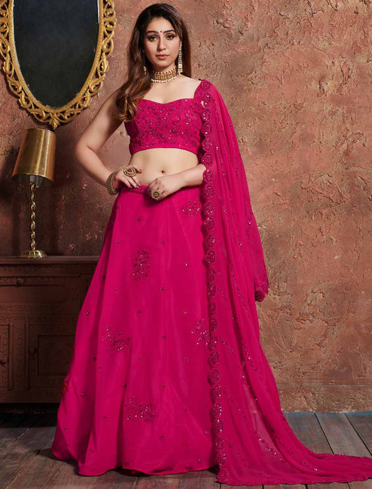 Pink Designer Georgette Ethnic Zari Sequins Dori Embroidery Lehenga Choli