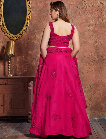 Pink Designer Georgette Ethnic Zari Sequins Dori Embroidery Lehenga Choli