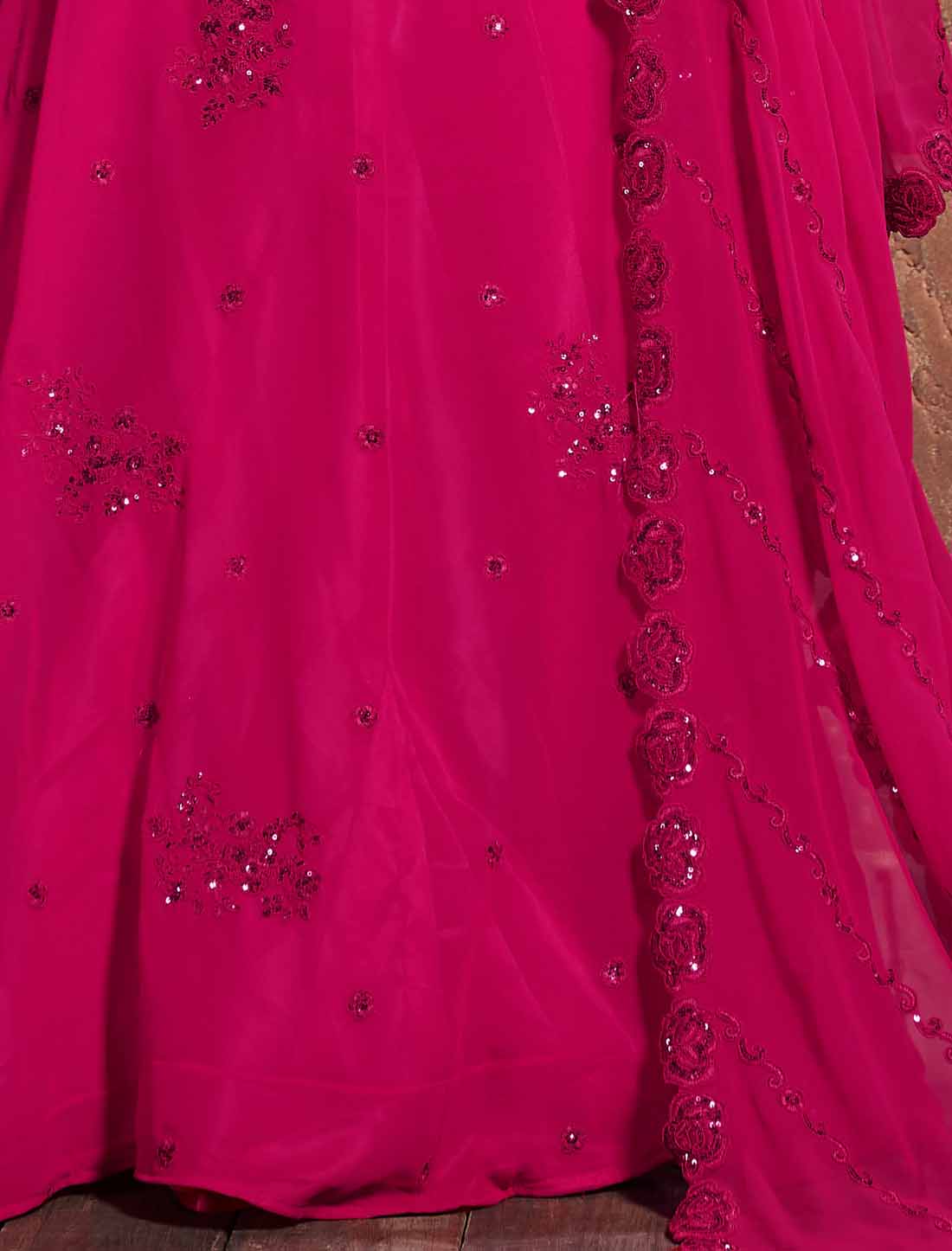 Pink Designer Georgette Ethnic Zari Sequins Dori Embroidery Lehenga Choli