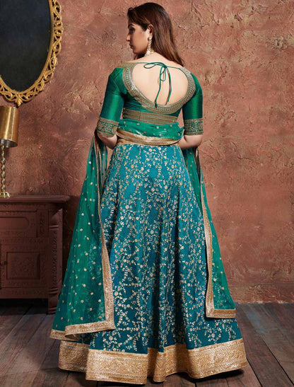 Turquoise Art Silk Zari Sequins Designer Embroidery Ethnic Lehenga Choli