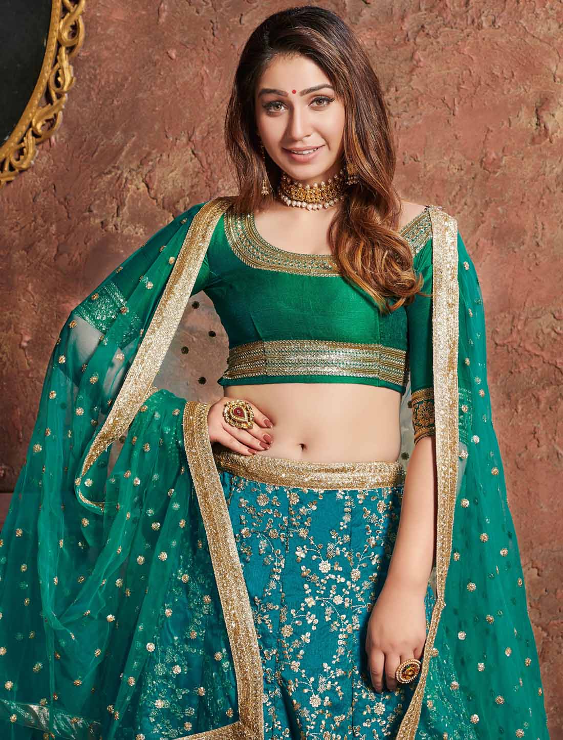 Turquoise Art Silk Zari Sequins Designer Embroidery Ethnic Lehenga Choli
