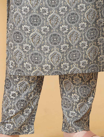 Ethnic Grey Premium Rayon Export Quality Hand Work Kurta Sets
