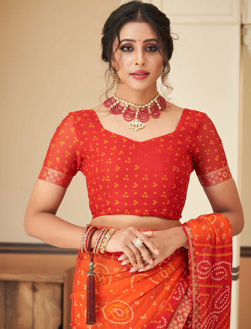 Red Jalpari Chiffon Elegance With Tassels and Banarasi Border Ruchi Printed Sarees