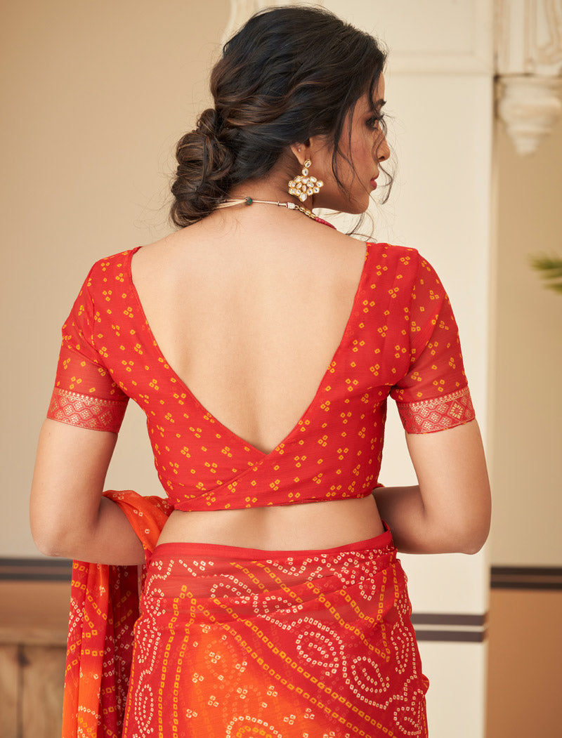 Red Jalpari Chiffon Elegance With Tassels and Banarasi Border Ruchi Printed Sarees