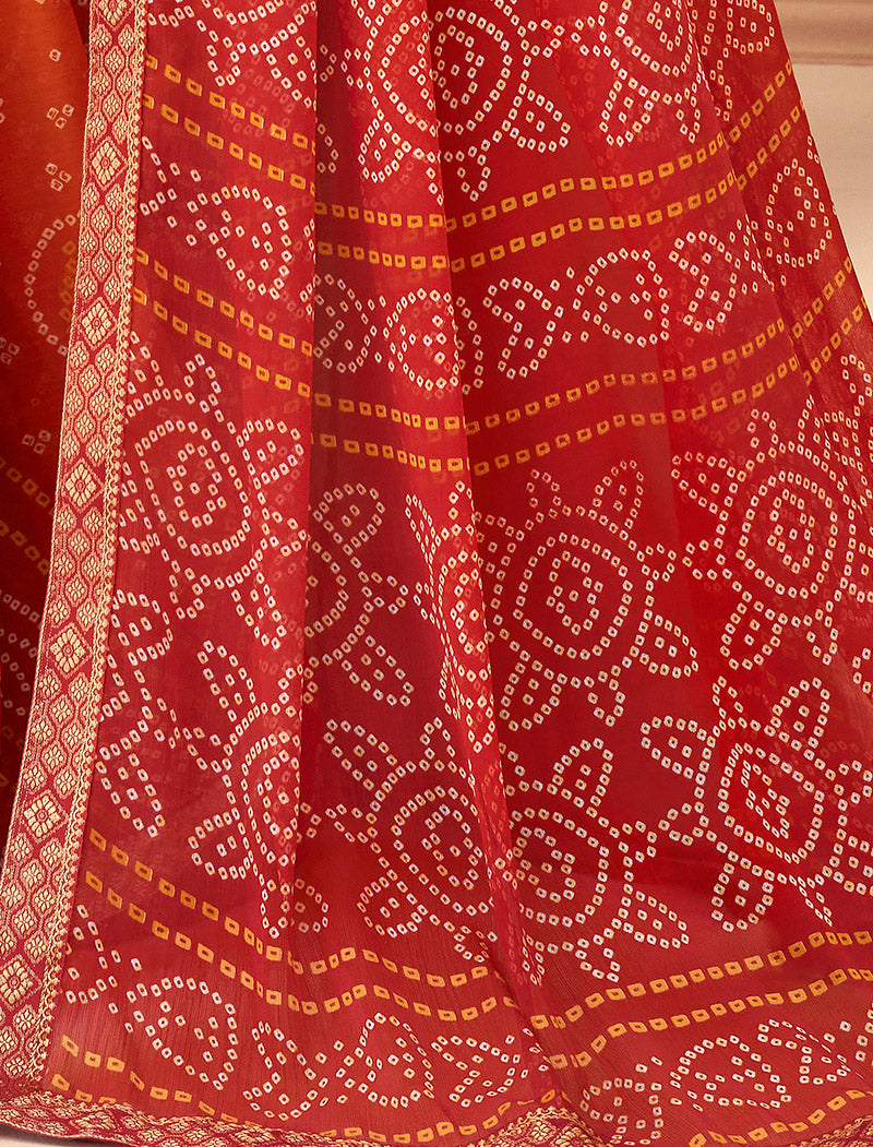 Red Jalpari Chiffon Elegance With Tassels and Banarasi Border Ruchi Printed Sarees