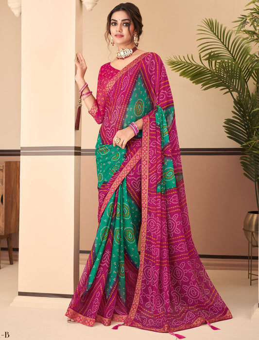 Dark Pink Jalpari Chiffon Elegance With Tassels and Banarasi Border Ruchi Printed Sarees