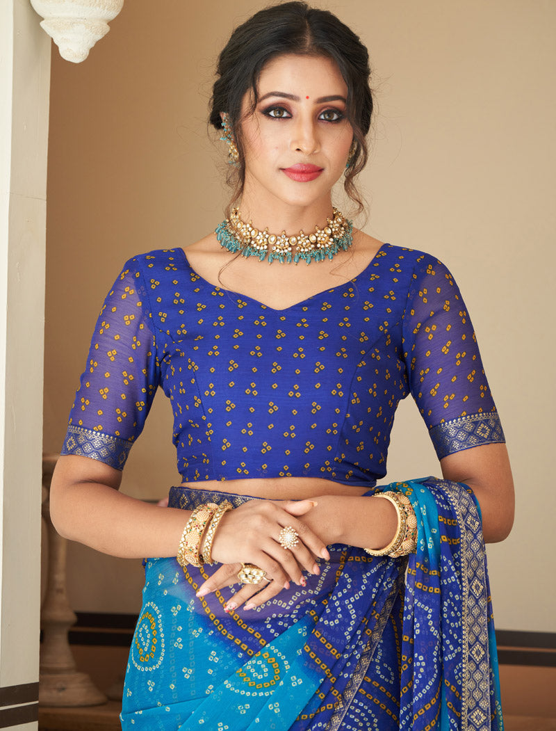 Dark Blue Jalpari Chiffon Elegance With Tassels and Banarasi Border Ruchi Printed Sarees