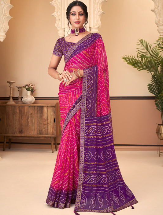 Purple & Pink Jalpari Chiffon Elegance With Tassels and Banarasi Border Ruchi Printed Sarees