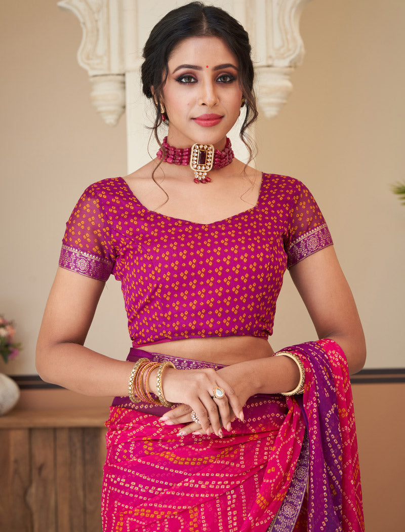 Purple & Pink Jalpari Chiffon Elegance With Tassels and Banarasi Border Ruchi Printed Sarees