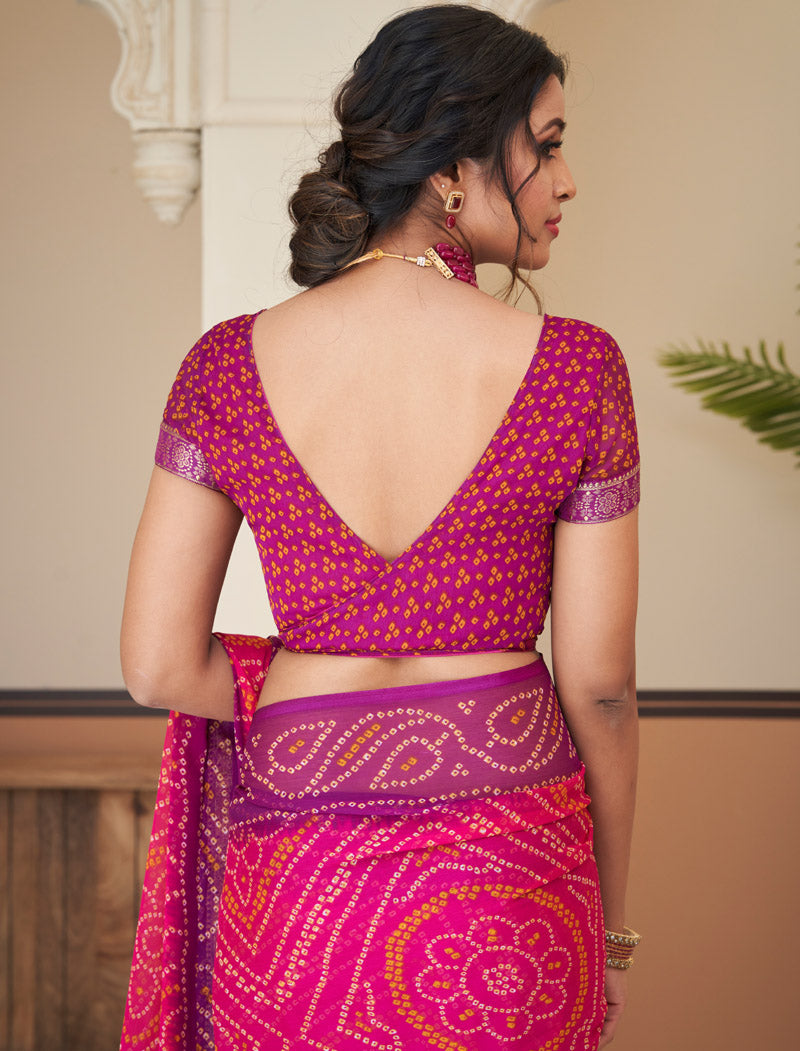 Purple & Pink Jalpari Chiffon Elegance With Tassels and Banarasi Border Ruchi Printed Sarees