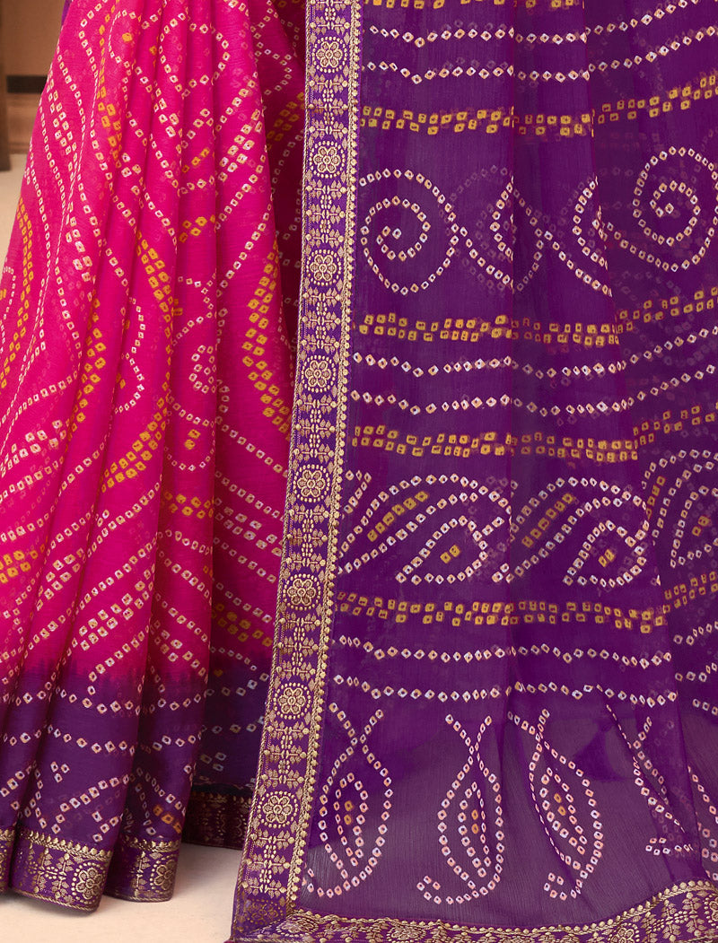 Purple & Pink Jalpari Chiffon Elegance With Tassels and Banarasi Border Ruchi Printed Sarees