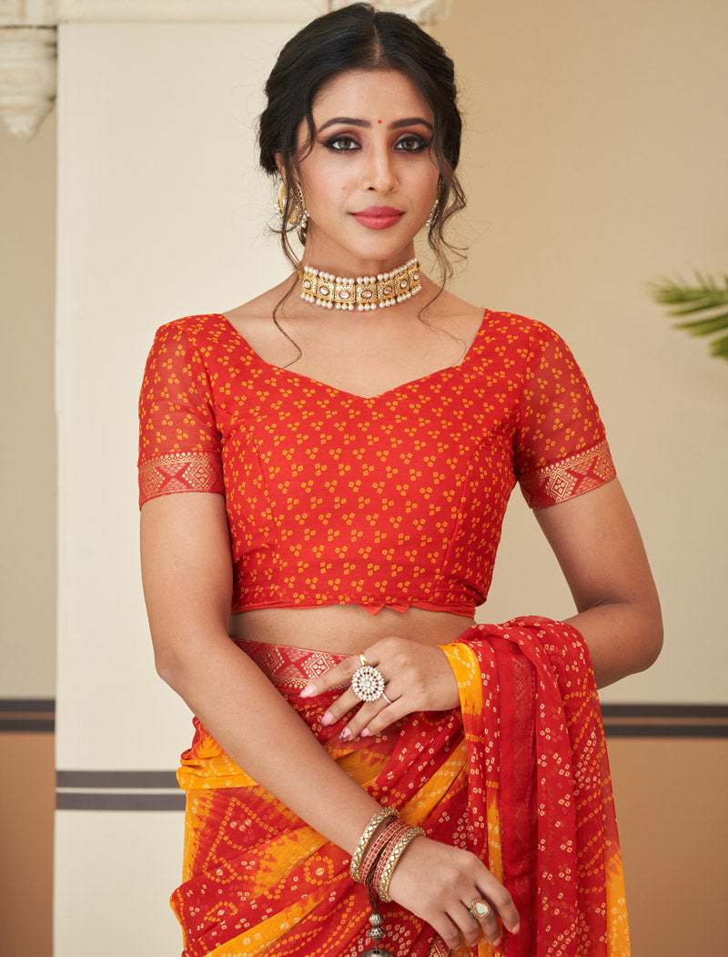 Red Jalpari Chiffon Elegance With Tassels and Banarasi Border Ruchi Printed Sarees