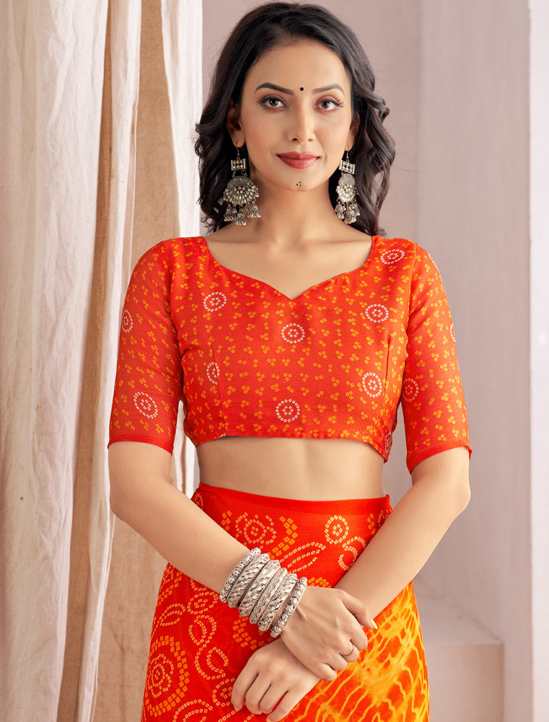 Orange Classic Star Chiffon With Printed Ruchi Sarees