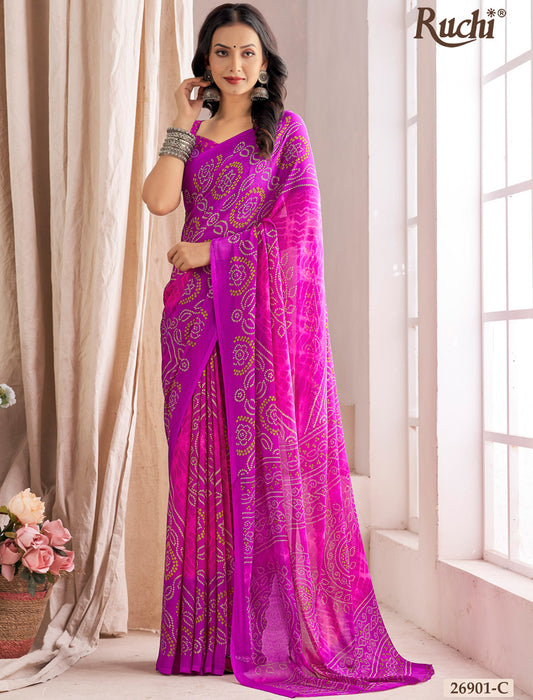 Purple Classic Star Chiffon With Printed Ruchi Sarees