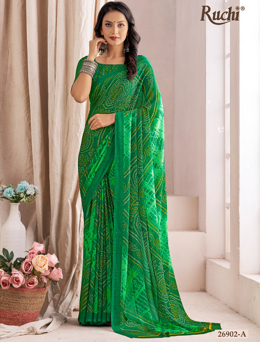 Green Classic Star Chiffon With Printed Ruchi Sarees