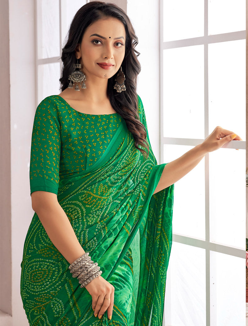 Green Classic Star Chiffon With Printed Ruchi Sarees