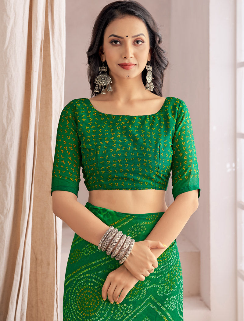 Green Classic Star Chiffon With Printed Ruchi Sarees