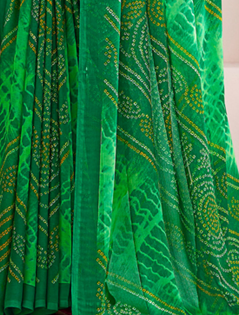 Green Classic Star Chiffon With Printed Ruchi Sarees