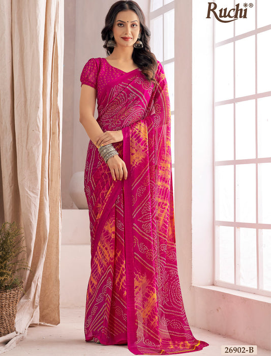 Dark Pink Classic Star Chiffon With Printed Ruchi Sarees