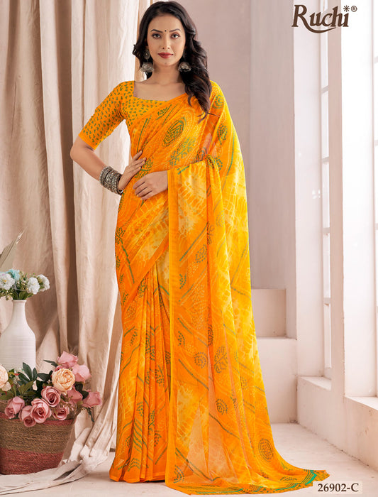 Yellow Classic Star Chiffon With Printed Ruchi Sarees